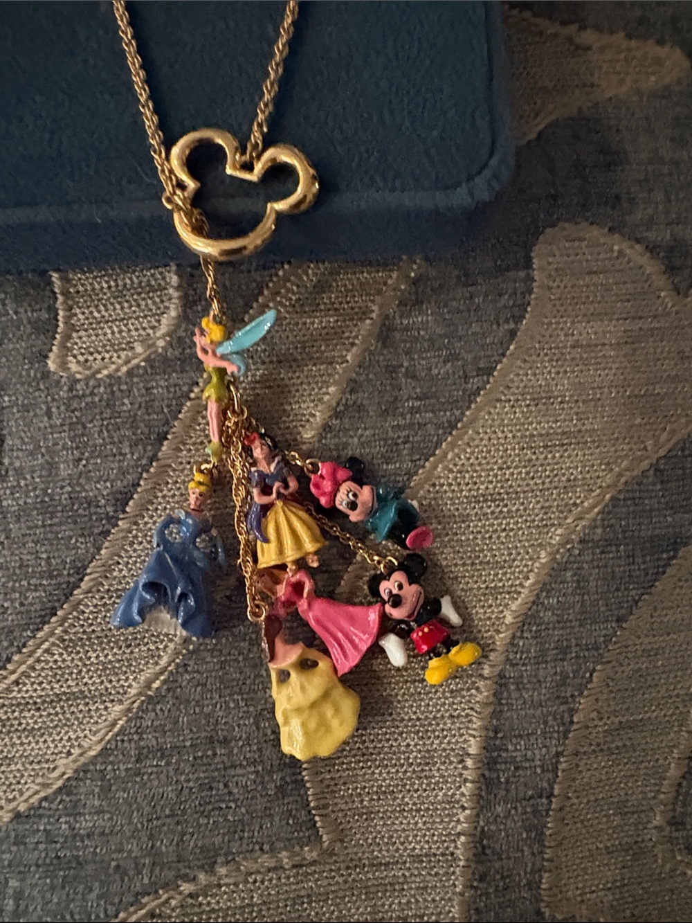 Disney Gold-Tone Necklace with Pink, Blue, Yellow and Red Character Charms